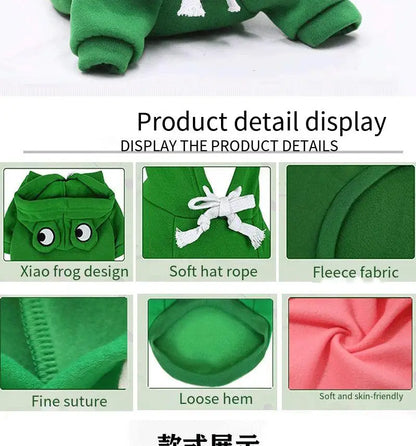 Warm Frog Design Cat Hoodie Sweatshirts with Hat - Basic Kitten Hoodie for Small, Medium and Large Kitten S M l XL XXL