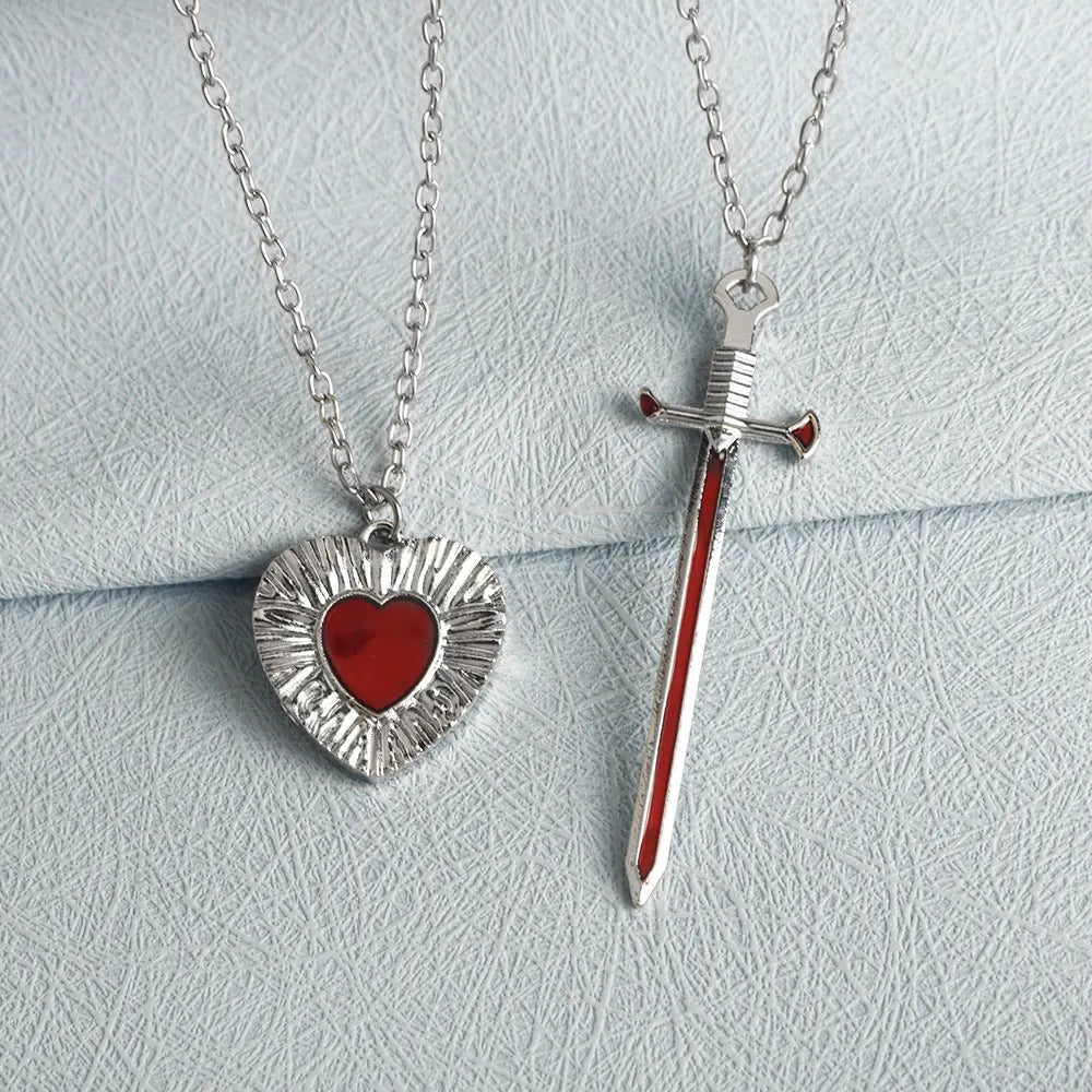 Fashionable and beautiful sword heart necklace set Elegant men and women sweater chain collarbone chain couple BFF gift