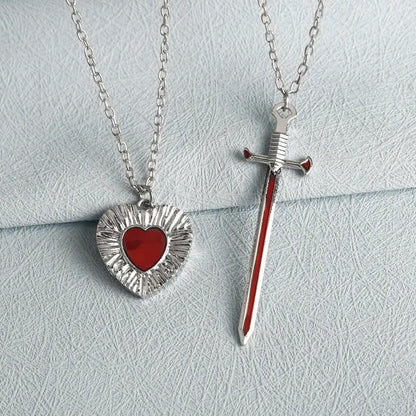 Fashionable and beautiful sword heart necklace set Elegant men and women sweater chain collarbone chain couple BFF gift