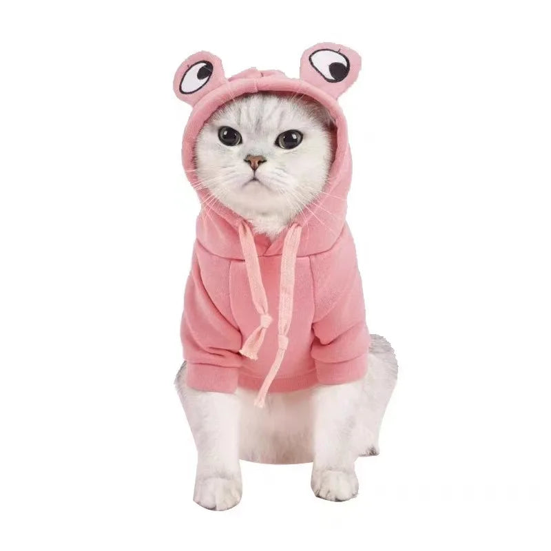 Warm Frog Design Cat Hoodie Sweatshirts with Hat - Basic Kitten Hoodie for Small, Medium and Large Kitten S M l XL XXL