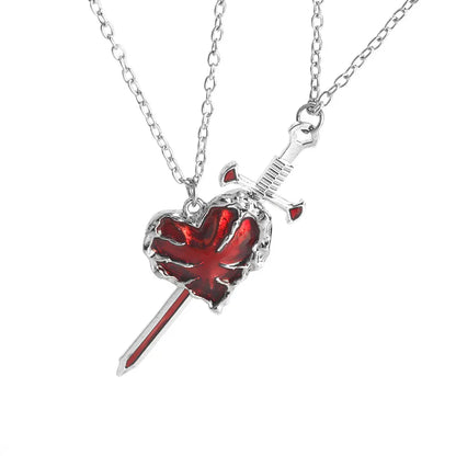 Fashionable and beautiful sword heart necklace set Elegant men and women sweater chain collarbone chain couple BFF gift