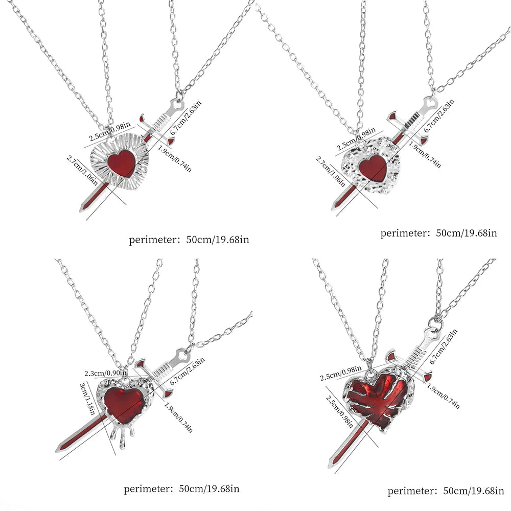 Fashionable and beautiful sword heart necklace set Elegant men and women sweater chain collarbone chain couple BFF gift