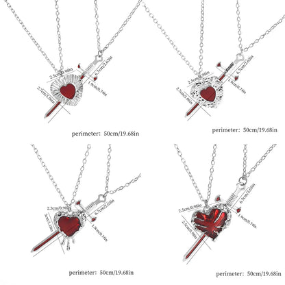 Fashionable and beautiful sword heart necklace set Elegant men and women sweater chain collarbone chain couple BFF gift
