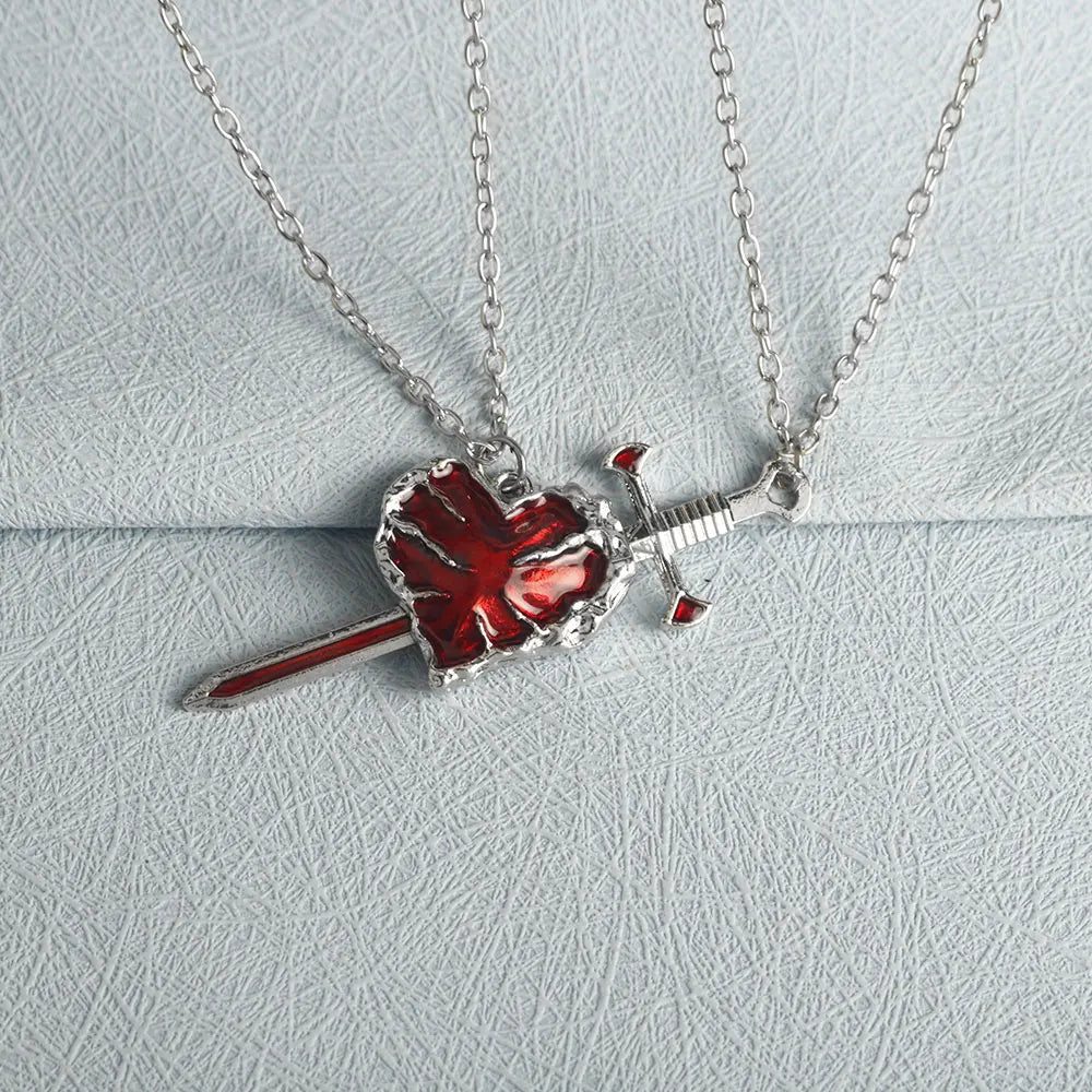 Fashionable and beautiful sword heart necklace set Elegant men and women sweater chain collarbone chain couple BFF gift
