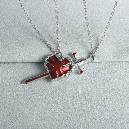 Fashionable and beautiful sword heart necklace set Elegant men and women sweater chain collarbone chain couple BFF gift