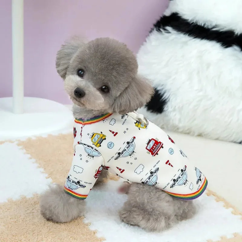 Cute Small Car Printed Hoodie Dog Clothes Christmas Puppy Coat Warm Clothes WinterJackets Teddy Casual Clothes Pet Supplies