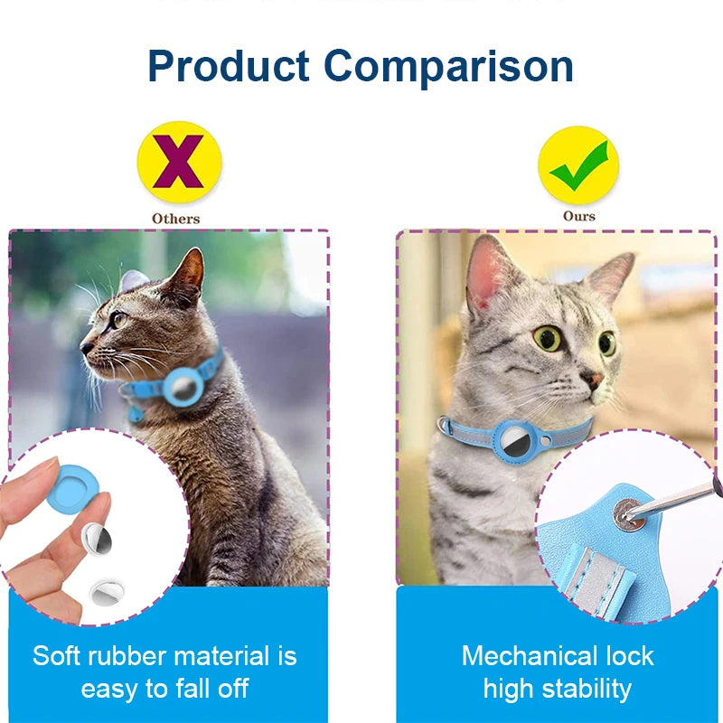 Anti-Lost Cat Collar for Airtag GPS Tracker Protective Case With Bell Reflective Cats Necklace Kitten Accesories Pet Products