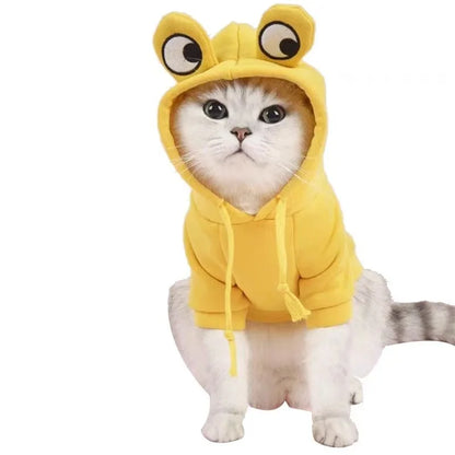 Warm Frog Design Cat Hoodie Sweatshirts with Hat - Basic Kitten Hoodie for Small, Medium and Large Kitten S M l XL XXL