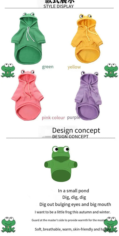 Warm Frog Design Cat Hoodie Sweatshirts with Hat - Basic Kitten Hoodie for Small, Medium and Large Kitten S M l XL XXL