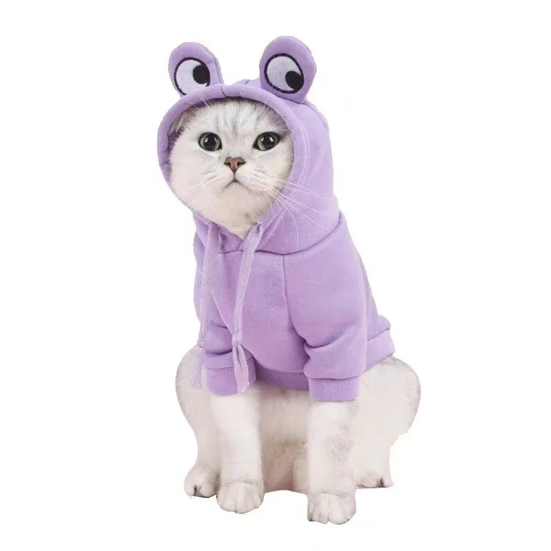 Warm Frog Design Cat Hoodie Sweatshirts with Hat - Basic Kitten Hoodie for Small, Medium and Large Kitten S M l XL XXL