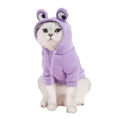 Warm Frog Design Cat Hoodie Sweatshirts with Hat - Basic Kitten Hoodie for Small, Medium and Large Kitten S M l XL XXL