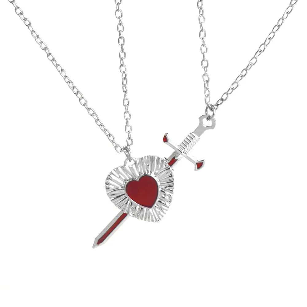 Fashionable and beautiful sword heart necklace set Elegant men and women sweater chain collarbone chain couple BFF gift