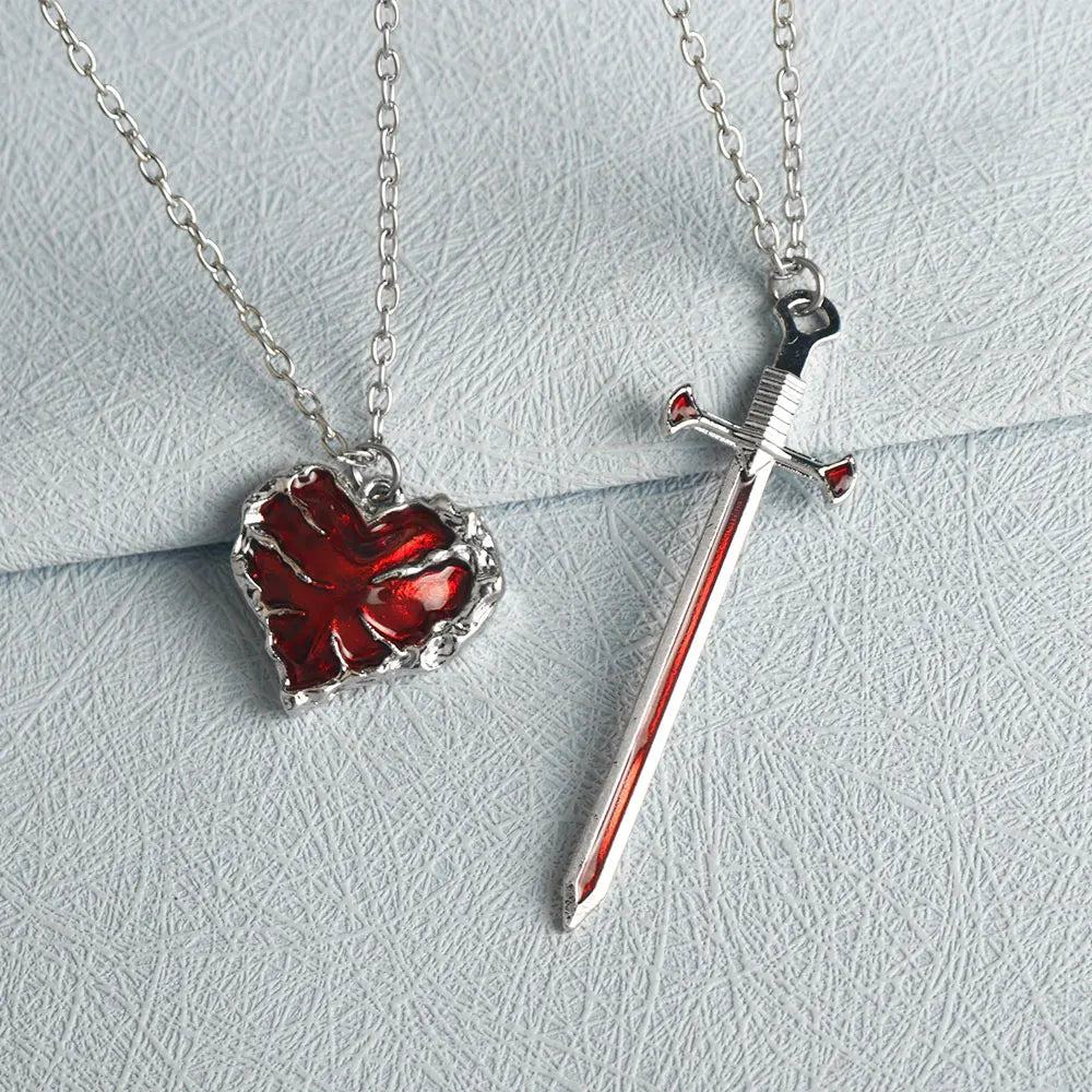 Fashionable and beautiful sword heart necklace set Elegant men and women sweater chain collarbone chain couple BFF gift