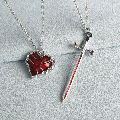 Fashionable and beautiful sword heart necklace set Elegant men and women sweater chain collarbone chain couple BFF gift