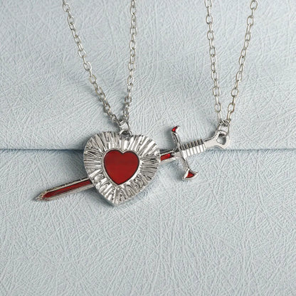 Fashionable and beautiful sword heart necklace set Elegant men and women sweater chain collarbone chain couple BFF gift