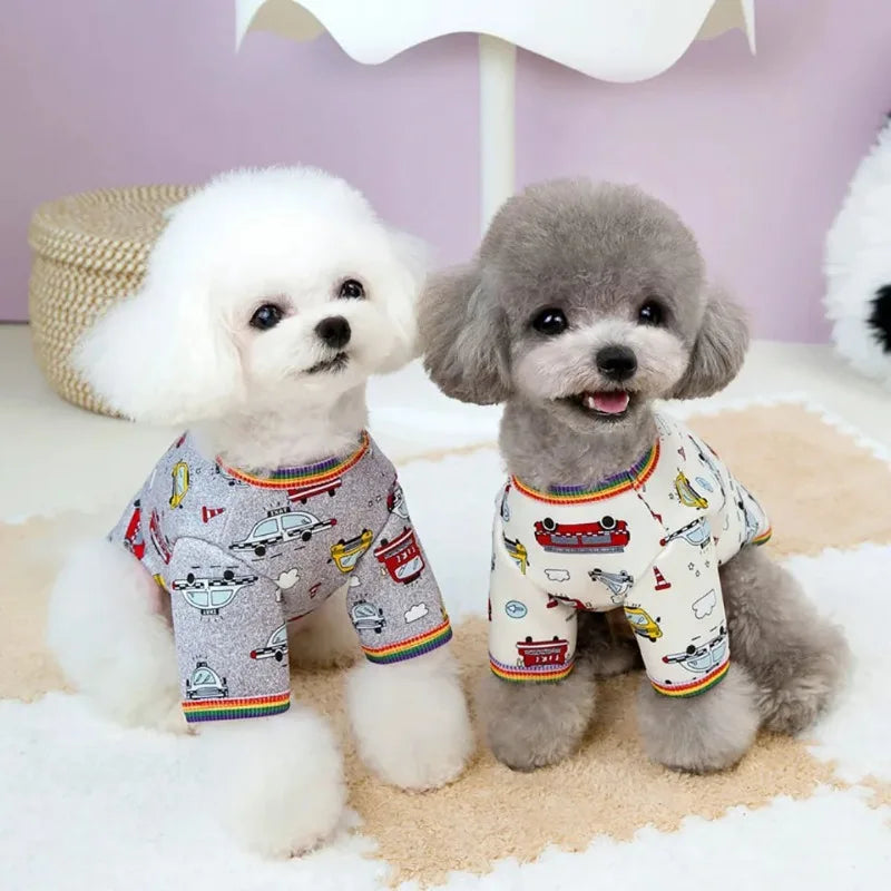 Cute Small Car Printed Hoodie Dog Clothes Christmas Puppy Coat Warm Clothes WinterJackets Teddy Casual Clothes Pet Supplies