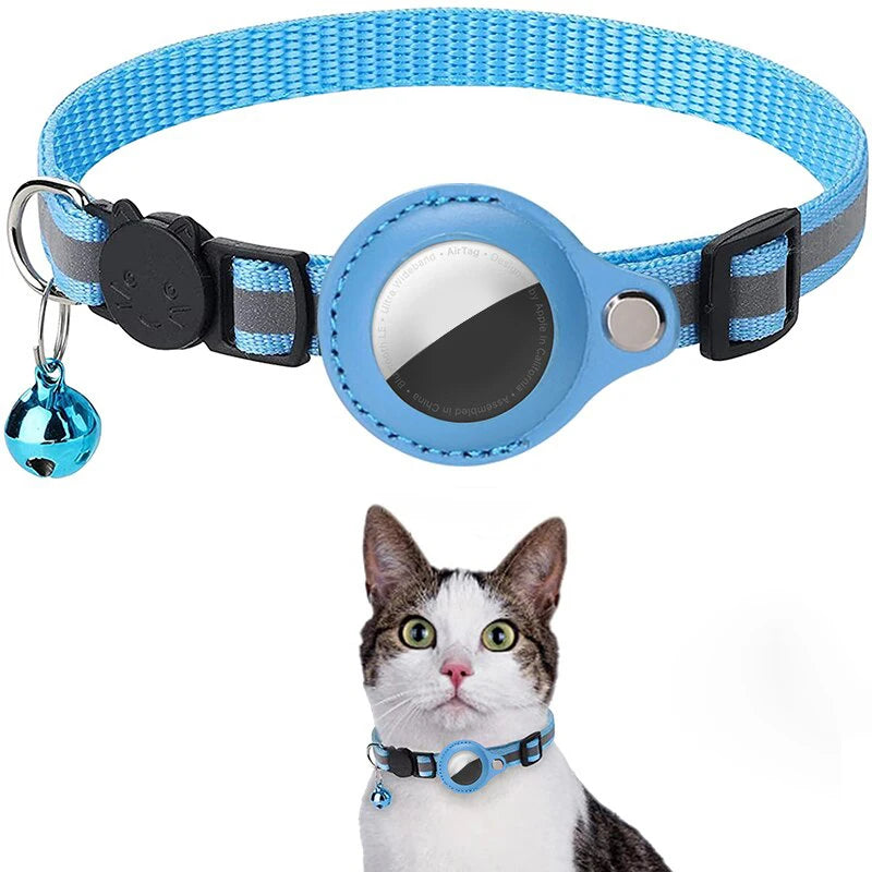 Anti-Lost Cat Collar for Airtag GPS Tracker Protective Case With Bell Reflective Cats Necklace Kitten Accesories Pet Products