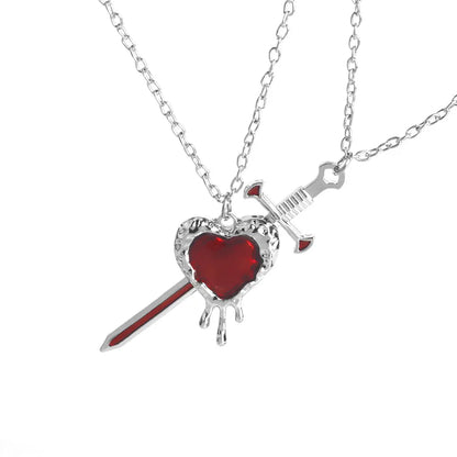 Fashionable and beautiful sword heart necklace set Elegant men and women sweater chain collarbone chain couple BFF gift